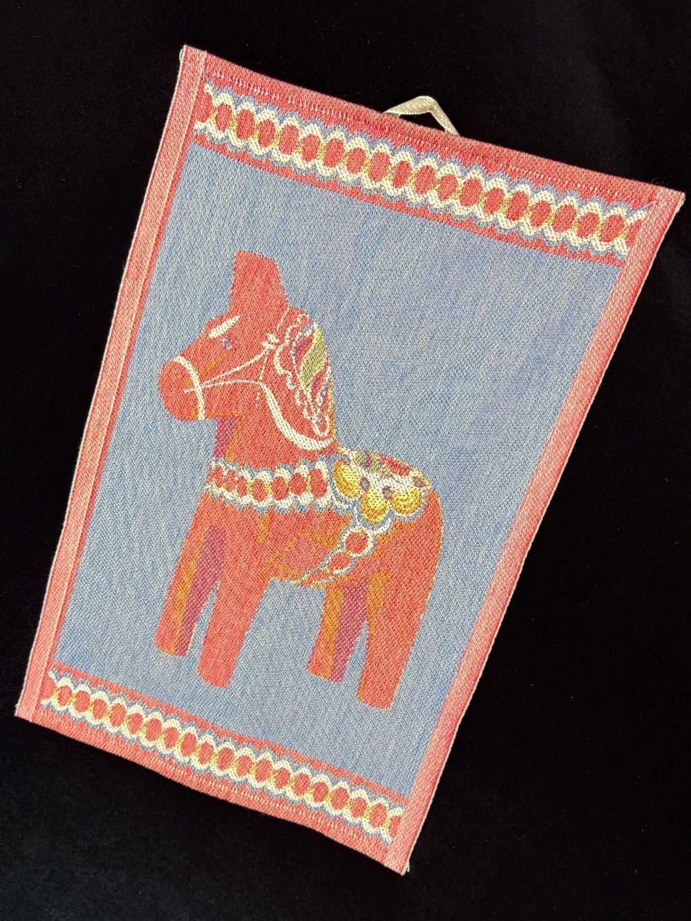 Ekelund Sweden Kitchen Tea Towel Dala Horse Red and Blue 100% Organic Cotton